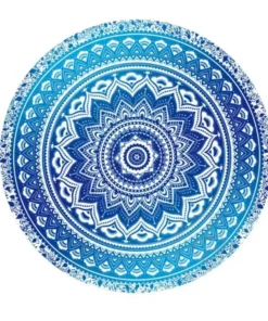 Indisch Rund Wandteppich Mandala Blau