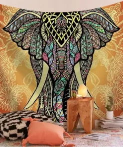 Mandala Wandteppich Elefant Orange