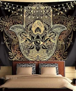 Mandala Wandteppich Hamsa Hand