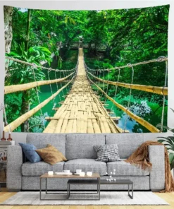 Wandteppich Hängebrücke im Wald