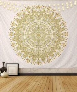 Wandteppich Mandala Gold Weiß