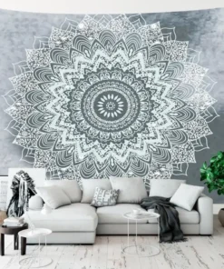 Wandteppich Mandala Grau und Weiß