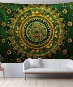 Mandala Wandteppich Grüne Blumen