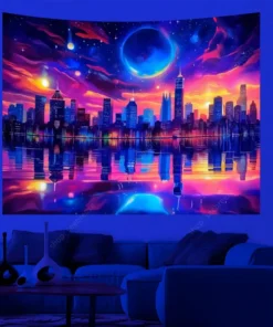 UV Aktiver Wandteppich Psychedelic City
