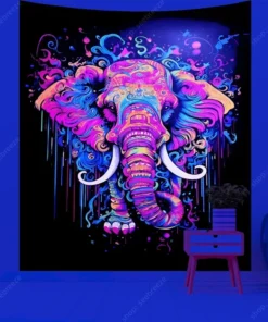 UV aktiver Wandteppich psychedelisch indischer Elefant