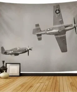 Vintage Wandteppich Flugzeug schwarz Weiß