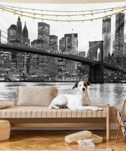 Wandteppich Brücke Brooklyn Schwarz und Weiß