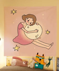 Wandteppich Mädchen Hält Den Mond