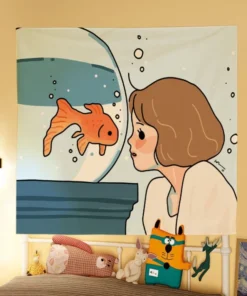 Wandteppich Mädchen und ihr Fisch