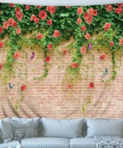 Wandteppich Steinmauer mit Blumen