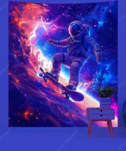 Wandteppich UV Aktiv Skateboard fahrender Astronaut